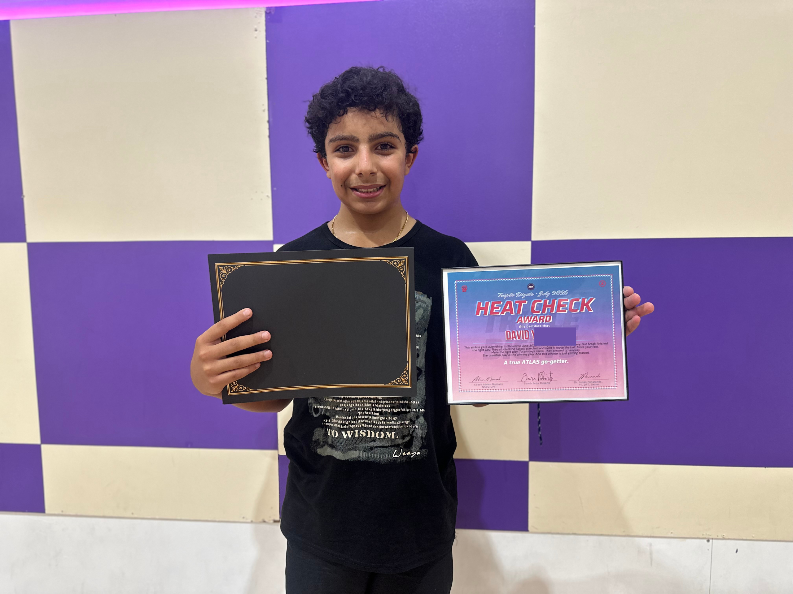 David Y., Triple Digits heat check award, rookie lab